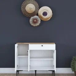 Aamiaiskaappi/kahvipiste Linento Furniture JE194, valkoinen/pähkinänruskea
