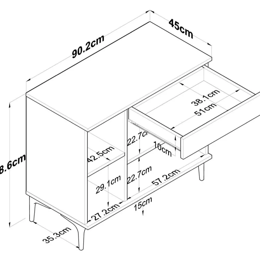 Aamiaiskaappi/kahvipiste Linento Furniture JE194, valkoinen/pähkinänruskea