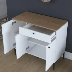 Aamiaiskaappi/kahvipiste Linento Furniture JE194, valkoinen/pähkinänruskea