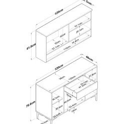 Aamiaiskaappi/kahvipiste Linento Furniture JE203, valkoinen/pähkinänruskea