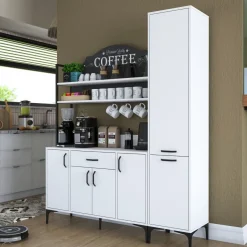 Aamiaiskaappi / keittiön säilytyskokonaisuus Linento Furniture JE149-3081, leveys 160cm, korkeus 198.6cm, valkoinen