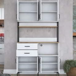 Aamiaiskaappi Linento Furniture JE180 - 3403 saksanpähkinä/valkoinen/musta