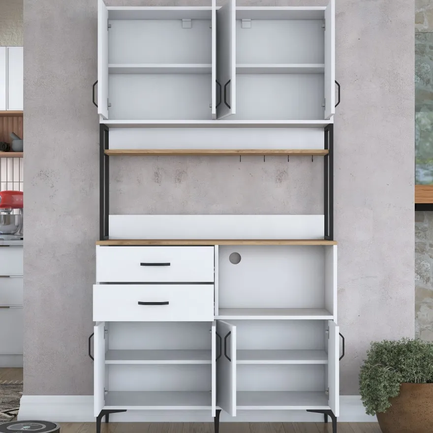 Aamiaiskaappi Linento Furniture JE180 - 3403 saksanpähkinä/valkoinen/musta