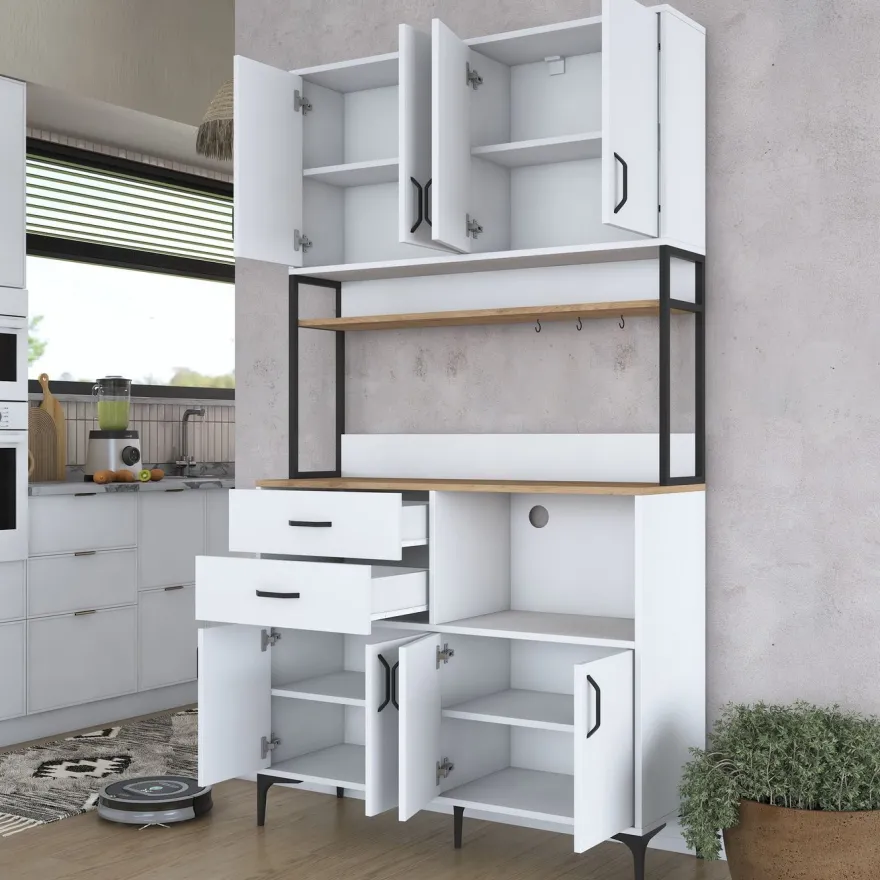 Aamiaiskaappi Linento Furniture JE180 - 3403 saksanpähkinä/valkoinen/musta