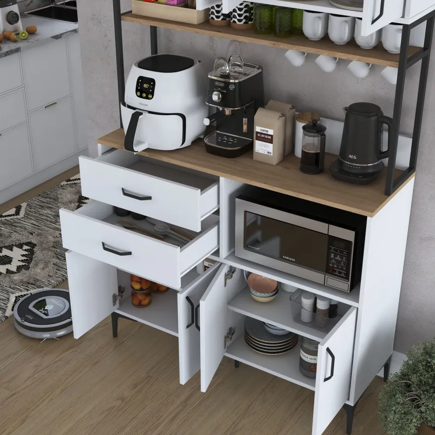 Aamiaiskaappi Linento Furniture JE180 - 3403 saksanpähkinä/valkoinen/musta