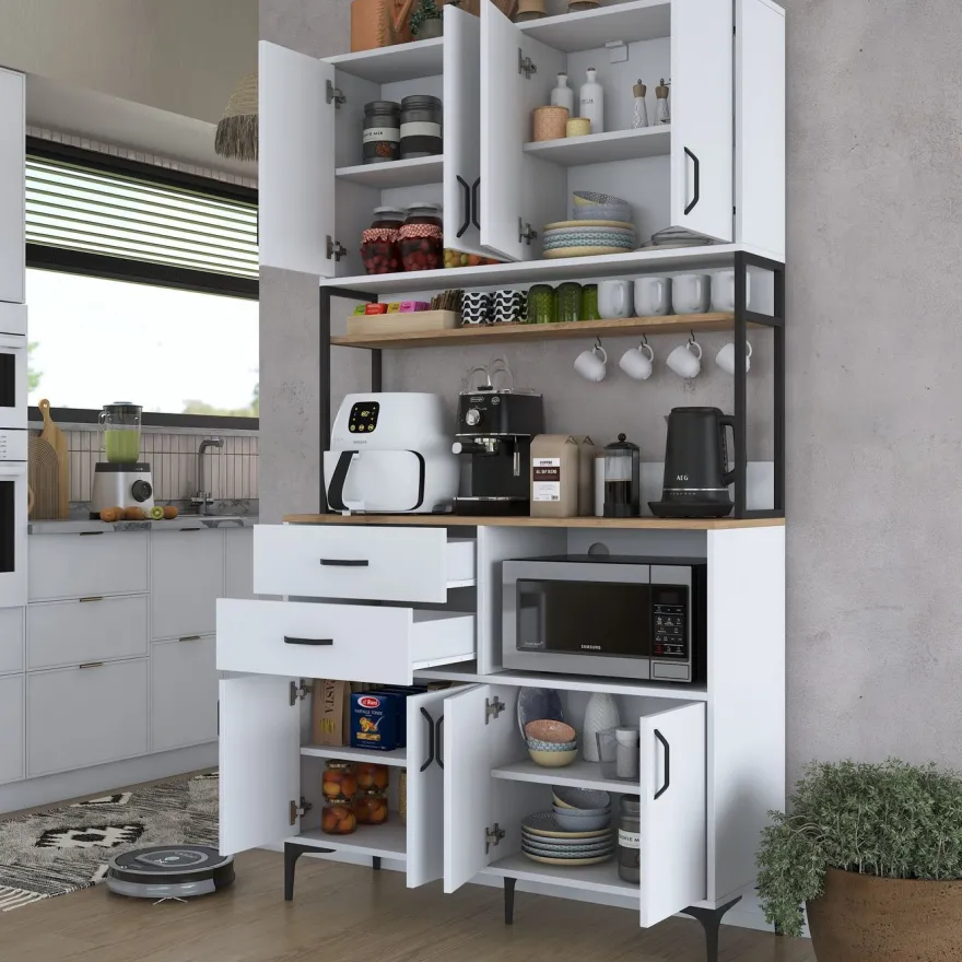 Aamiaiskaappi Linento Furniture JE180 - 3403 saksanpähkinä/valkoinen/musta