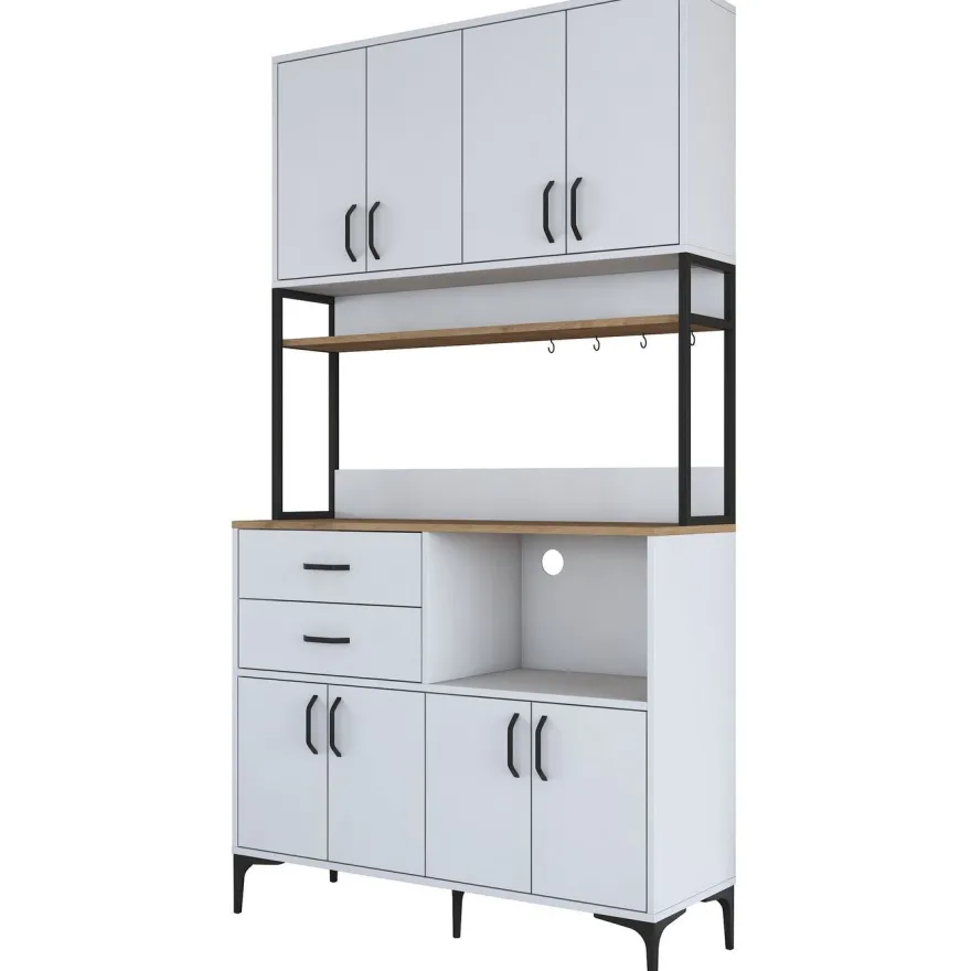 Aamiaiskaappi Linento Furniture JE180 - 3403 saksanpähkinä/valkoinen/musta