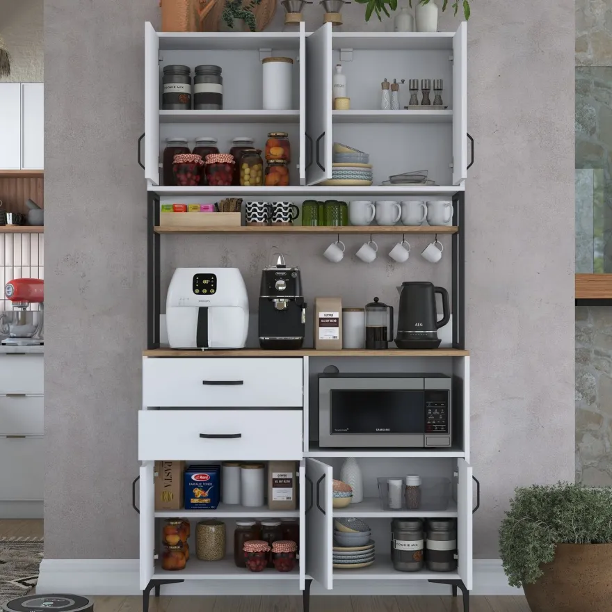 Aamiaiskaappi Linento Furniture JE180 - 3403 saksanpähkinä/valkoinen/musta