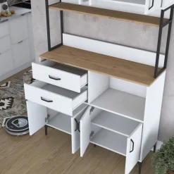 Aamiaiskaappi Linento Furniture JE180 - 3403 saksanpähkinä/valkoinen/musta