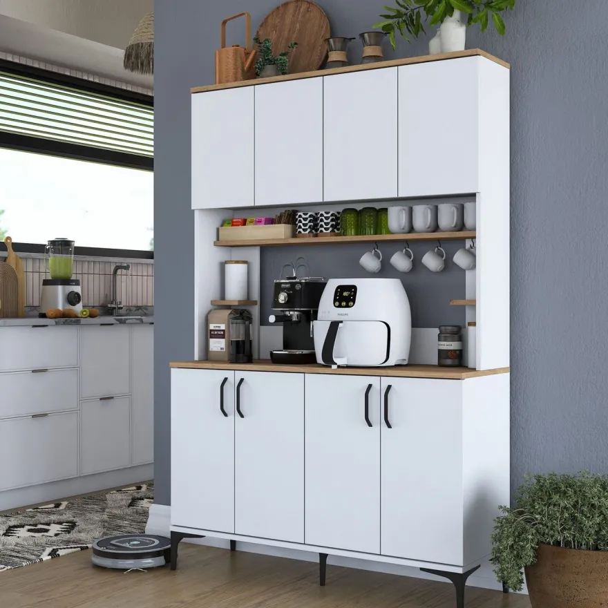 Aamiaiskaappi Linento Furniture JE176 - 3398 saksanpähkinä/valkoinen, Verkkokaupan poistotuote