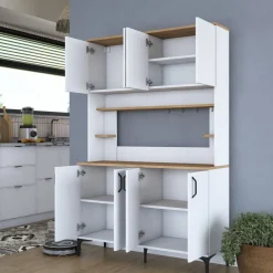 Aamiaiskaappi Linento Furniture JE176 - 3398 saksanpähkinä/valkoinen, Verkkokaupan poistotuote
