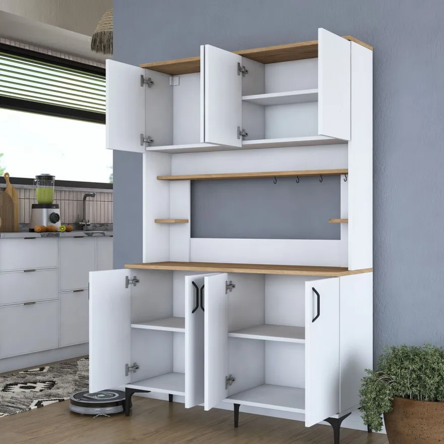 Aamiaiskaappi Linento Furniture JE176 - 3398 saksanpähkinä/valkoinen, Verkkokaupan poistotuote