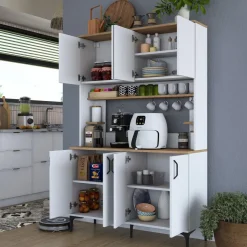 Aamiaiskaappi Linento Furniture JE176 - 3398 saksanpähkinä/valkoinen, Verkkokaupan poistotuote