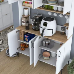 Aamiaiskaappi Linento Furniture JE176 - 3398 saksanpähkinä/valkoinen, Verkkokaupan poistotuote