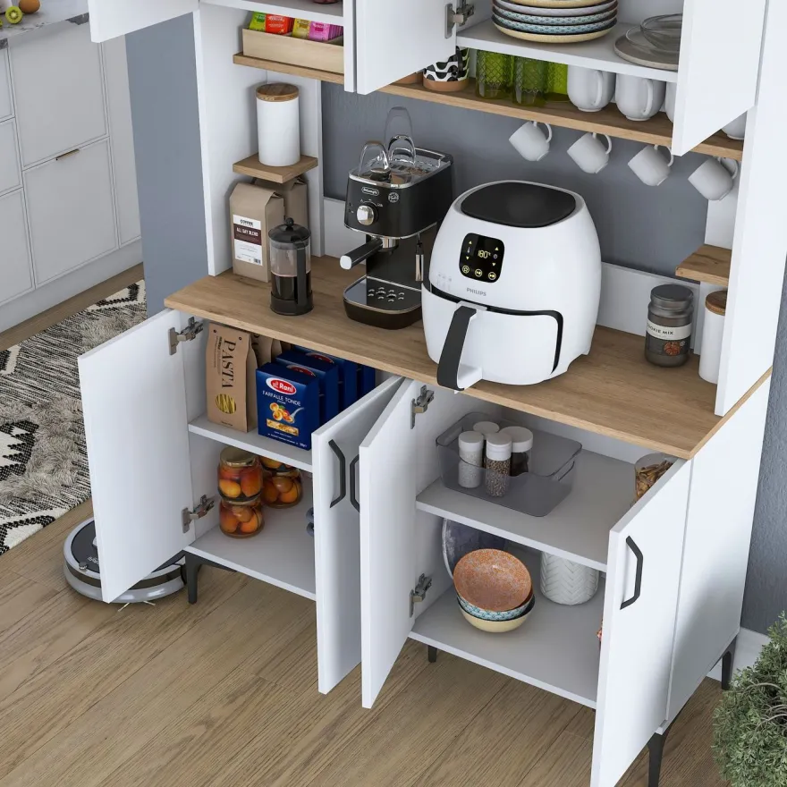 Aamiaiskaappi Linento Furniture JE176 - 3398 saksanpähkinä/valkoinen, Verkkokaupan poistotuote