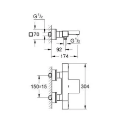 Amme- ja suihkutermostaatti Grohe Grohtherm Cube, kromi (34497000)