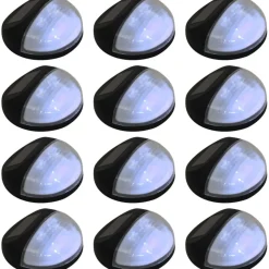 Aurinkoenergia ulkoseinävalaisimet, LED, 12 kpl, pyöreä, musta