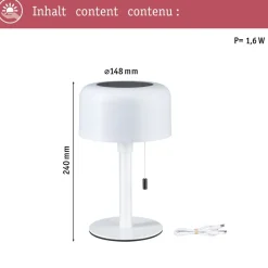 Aurinkokennopöytävalaisin Paulmann Bartja USB-ladattava IP44 2700K himmennettävä