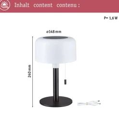Aurinkokennopöytävalaisin Paulmann Bartja USB-ladattava IP44 2700K himmennettävä