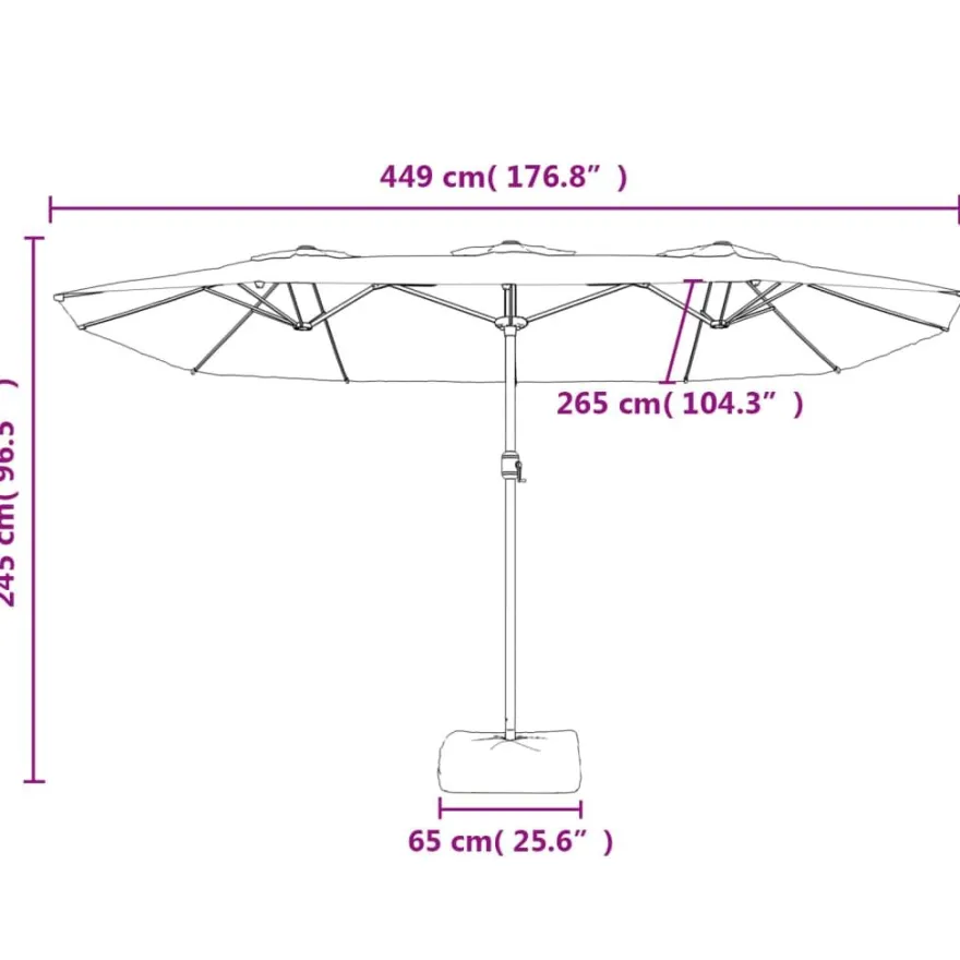 Aurinkovarjo kaksipäinen LED-valot, 449x245 cm, eri värejä (28440)