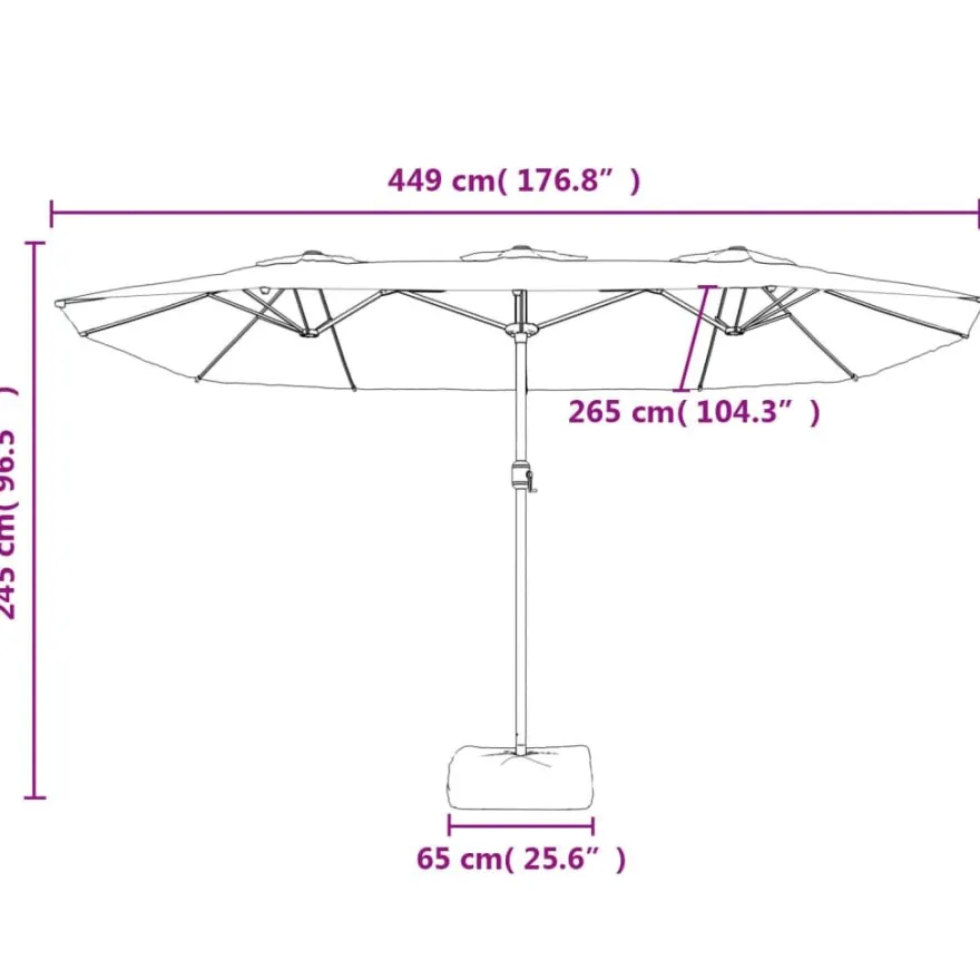 Aurinkovarjo kaksipäinen LED-valot, 449x245 cm, eri värejä (28440)