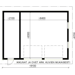 Autotallin runkopaketti Aarni, kahden auton talli ja varasto, sivusta ajettava, kerrosala 61 m²