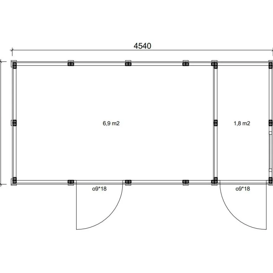 Elementtivarasto Aarni E6d, 4540x2140mm, 9.72m², puuvalmis