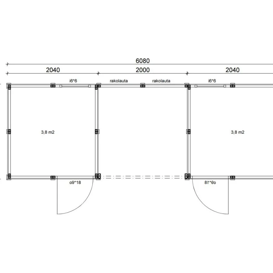 Elementtivarasto Aarni E8M, 8040x2140mm, 17.21m², puuvalmis