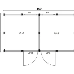 Elementtivarasto Aarni E6, 4040x2140mm, 8.65m², puuvalmis