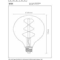 Filamenttilamppu Lucide G125, Ø12.5cm, IP20, 4.9W, kirkas