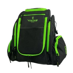 Frisbeegolfreppu Viking Discs Rucksack Pro, yli 20 kiekolle, musta/limenvihreä