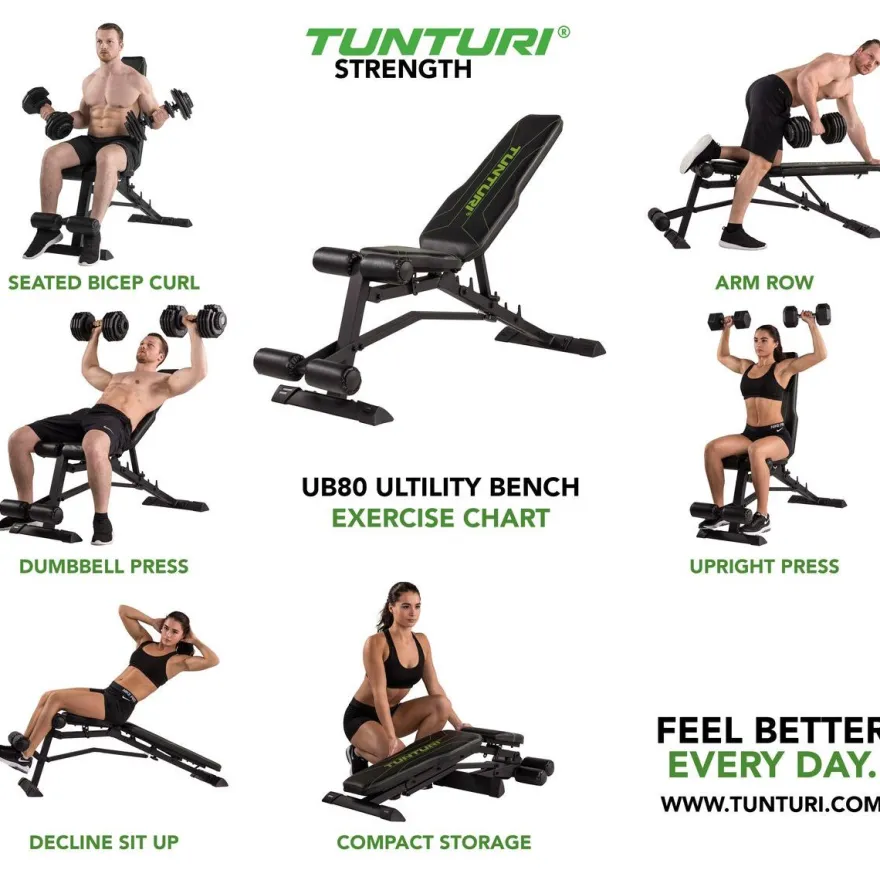 Harjoittelupenkki Tunturi UB80 Utility Bench, kokoontaitettava, max.150kg