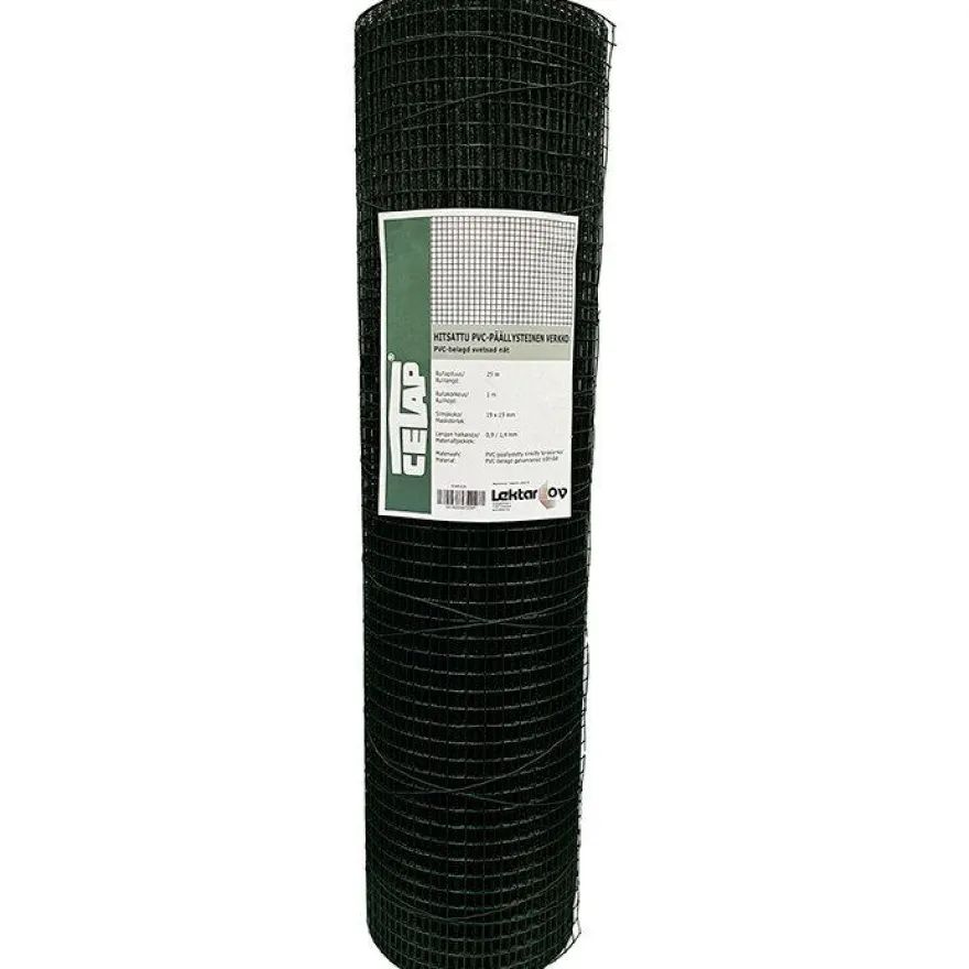Hitsattu verkko Cetap, 19mm, 0.9/1.4mm, 25m, PVC-pinnoitettu, vihreä, eri korkeuksia