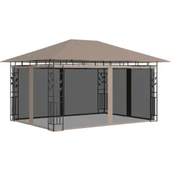 Huvimaja hyttysverkolla 4x3x2,73 m harmaanruskea 180 g/m²