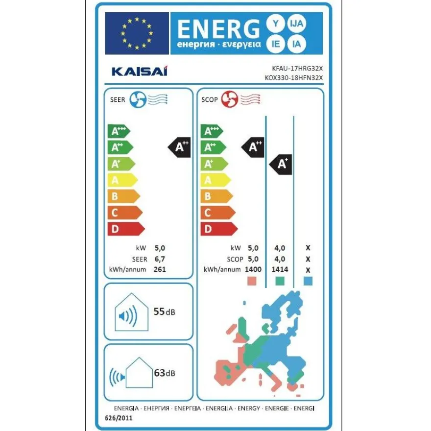 Ilmalämpöpumppu Kaisai lattiamalli KFAU-17HRG32X/KOX330-18HFN32X, 5kW