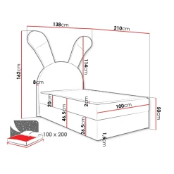 Jenkkisänky BUNNY LIGHT2 100x200cm + sijauspatja, värivaihtoehtoja