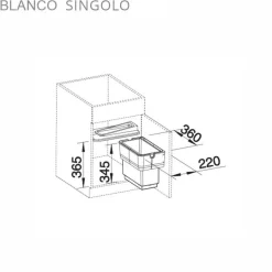 Jäteyksikkö Blanco Singolo, 345x360x220mm, 14 l, oveen kiinnitettävä