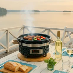 Kamado-grilli Easy Cooking Kamado Korea/Hibachi BBQ, Ø28 cm, pöytämalli, musta