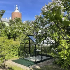 Kasvihuone 5,0m² Halls, lasilla, vihreällä rungolla