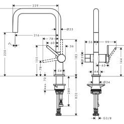 Keittiöhana Hansgrohe Talis M54 U 220 1jet, APK-liitäntä, ruostumaton teräs