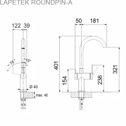 Keittiöhana Lapetek Roundpin-A, musta/kupari, APK-liitäntä