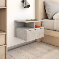 Kelluvat yöpöydät 2 kpl betoninharmaa 40x31x27 cm lastulevy