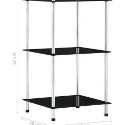 3-kerroksinen hylly musta 40x40x67 cm karkaistu lasi