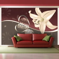 Kuvatapetti Artgeist Cream lily, 270x400cm, punainen