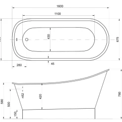 Kylpyamme Interia Glory, 170 l, 1600 x 680 mm