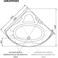 Kylpyamme Westerbergs Ocean 140C 2.0, akryyli, valkoinen
