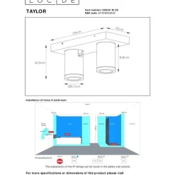 Kylpyhuoneen kattospottivalaisin Lucide Taylor, himmennettävä, 2xGU10 5W 2200K/3000K, IP44, eri värejä