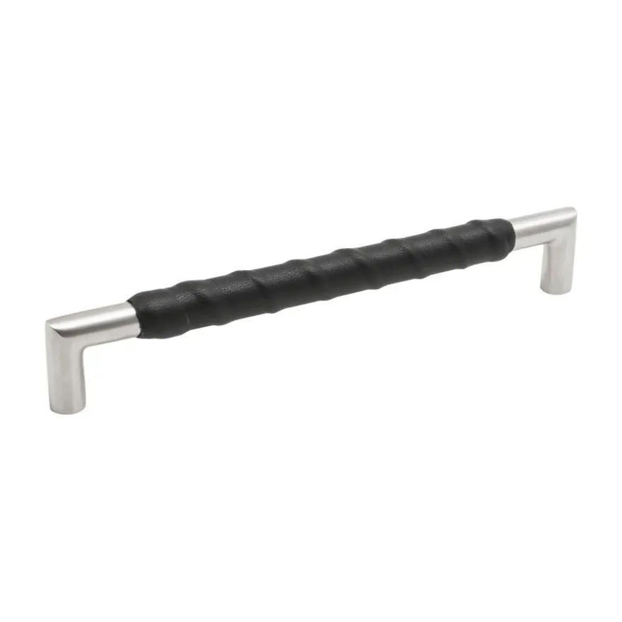 Lankavedin Beslag Design Norma, 12 140x12x32 mm, cc 128 mm, ruostumaton teräs, musta nahka