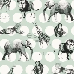 Lastenhuoneen tapetti Animals with Dots 128713, eläin, minttu, hiilenmusta