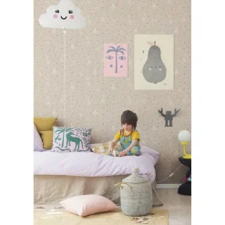 Lastenhuoneen tapetti Rebel Walls Bunny Field Pink, vaaleanpunainen